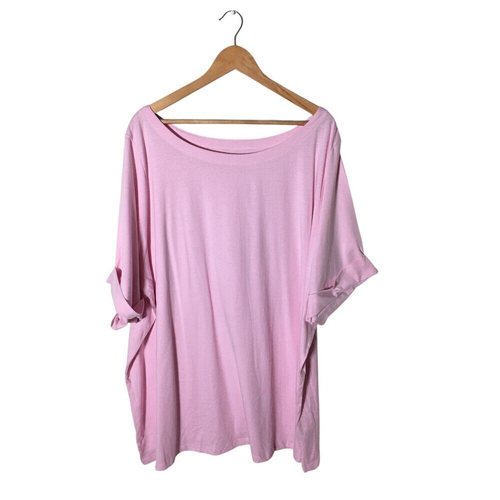 Woman Within Top Women's Size 4X Pink 100% Cotton Round Neck Short Sleeve
